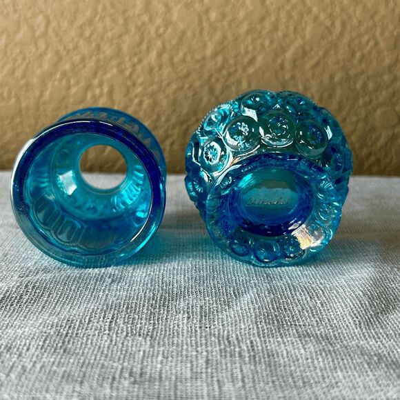 Mini L.E. Smith Mould Moon & Star Courting Fairy Lamps - Colonial Blu Carnival - - Picture 2 of 4